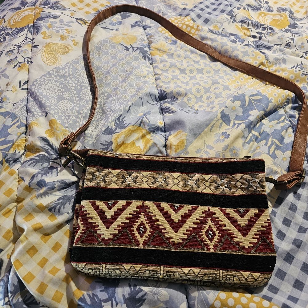 Bohemian Crossbody Bag in Burgundy and Tan